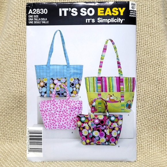 Vintage Simplicity It's So Easy Tote Bag Pattern A2830 - Picture 1 of 5